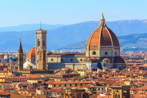 beautiful historic skyline of Florence, Italy on a sunny day.
